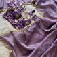 Lorenvalley Fashion Premium Lavender Tissue Crush Saree with Jacquard Weaving Stitched Blouse - Swadesiicart