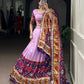 Lorenvalley Fashion Lavender Tasar Silk Print with Foil Work and Real Mirror Gamthi Work with Lace Touch Up Lehenga Choli with Dupatta | Swadesiicart
