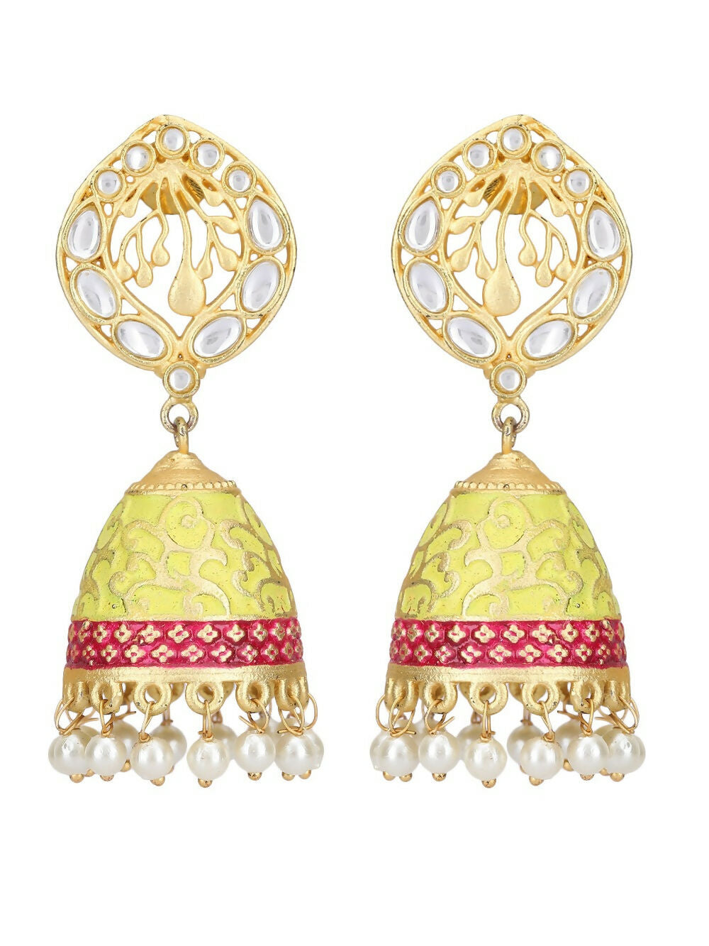 Joban Fashion Women White Beats Matte Gold Jhumka | Swadesiicart