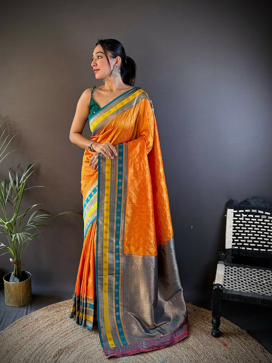 Joban Fashion Green Butti Banarasi Silk Sarees | Swadesiicart