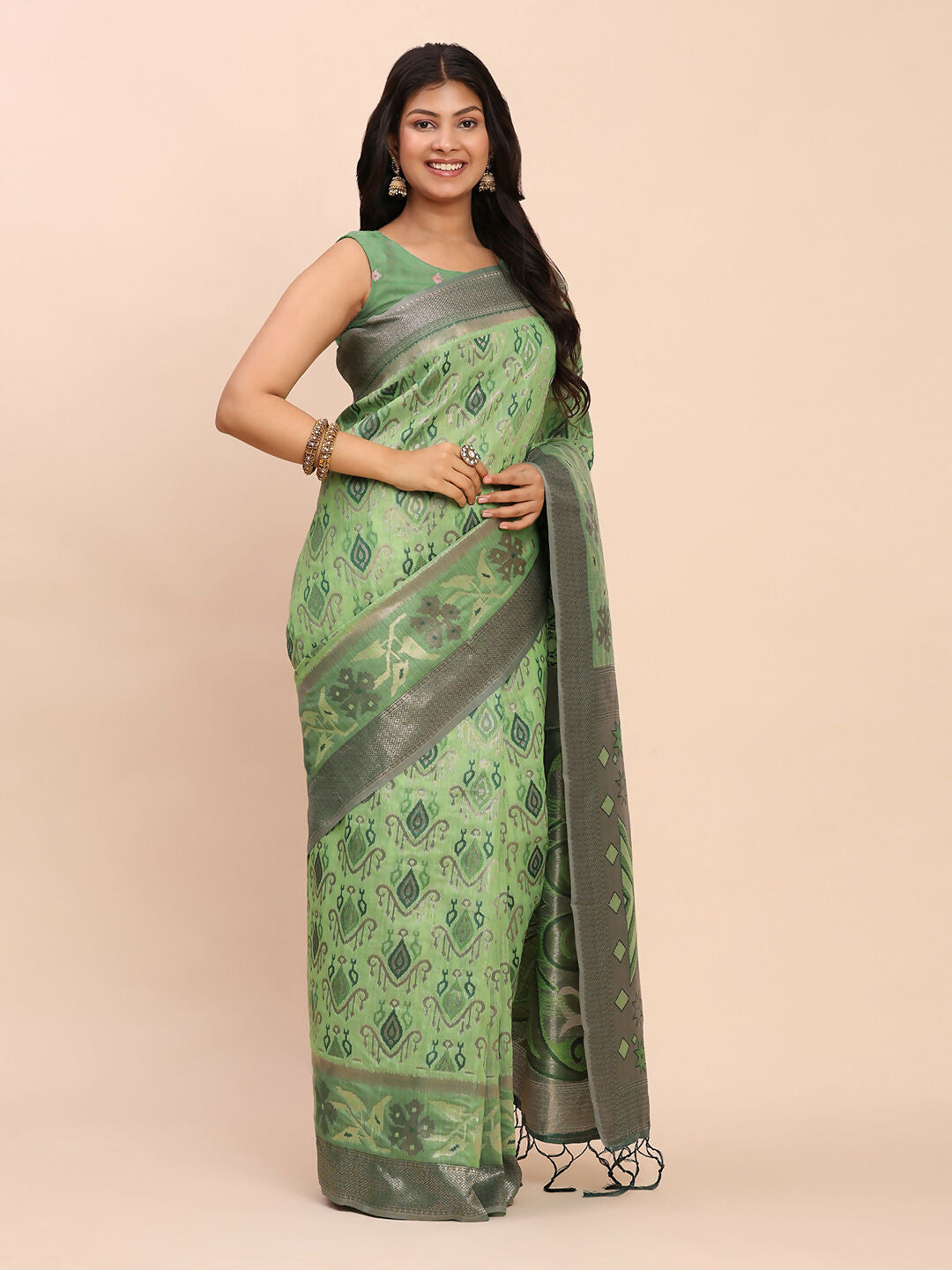 Shree Shyam Fashion Linen Cotton Green Saree