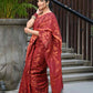 Beatitude Red Cotton Floral Jamdani Saree