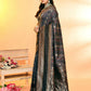 Joban Fashion Grey & Black Plain With Weaving Border Banarasi Silk Sarees | Swadesiicart