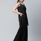Ahalyaa Women Black Net Glitter Print Short Kurti With Sharara Dupatta Set | Swadesiicart