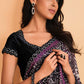 Black Satin Crepe Silk Sequence Embroidered Saree With Unstitched Blouse - Mohmanthan Yavanika