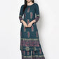 Aniyah Rayon Teal Blue Color Block Print Straight Kurta Palazzo Set (AN-223K)