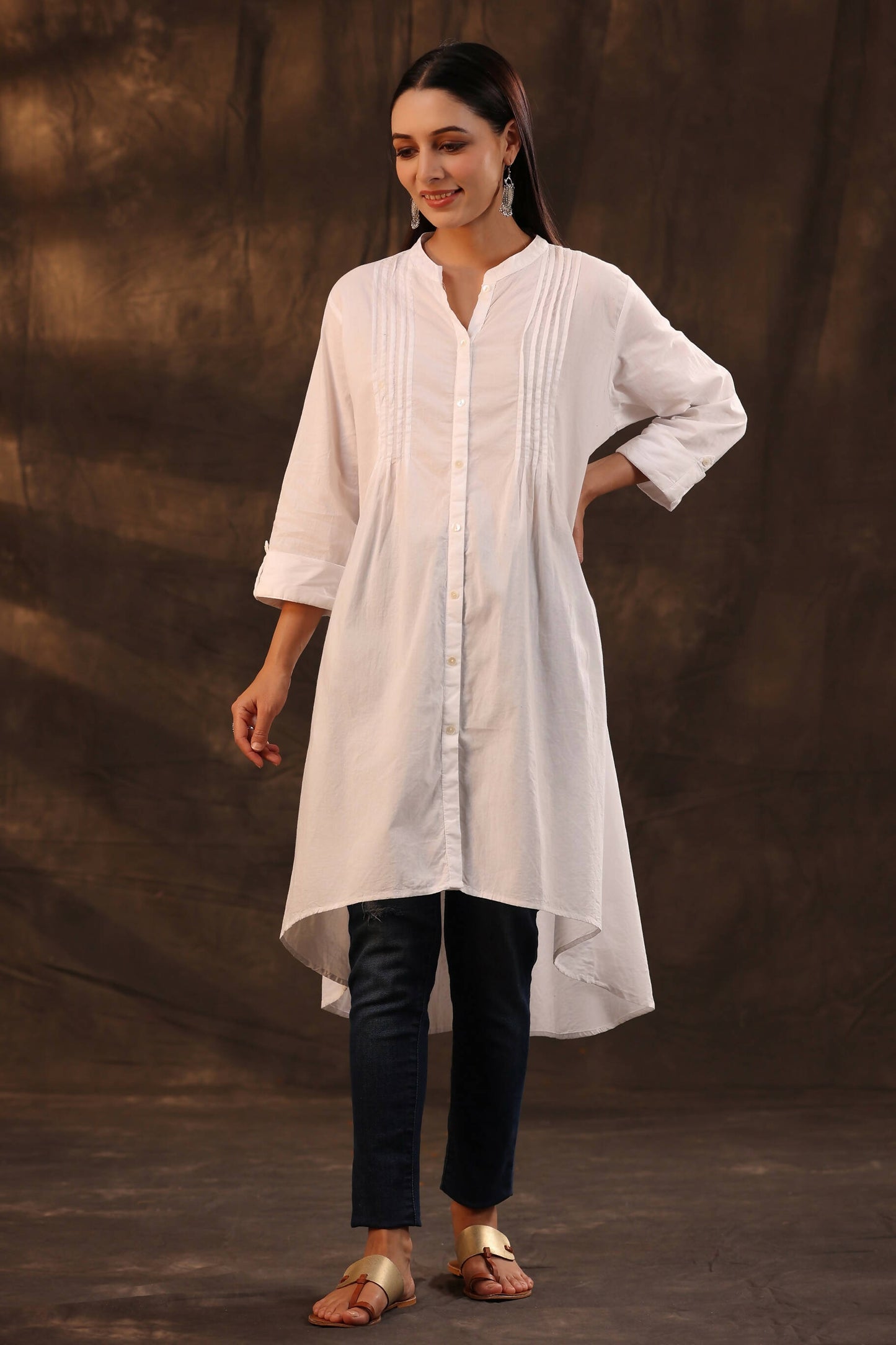 Juniper Women's White Cambric High-Low Tunic | Swadesiicart