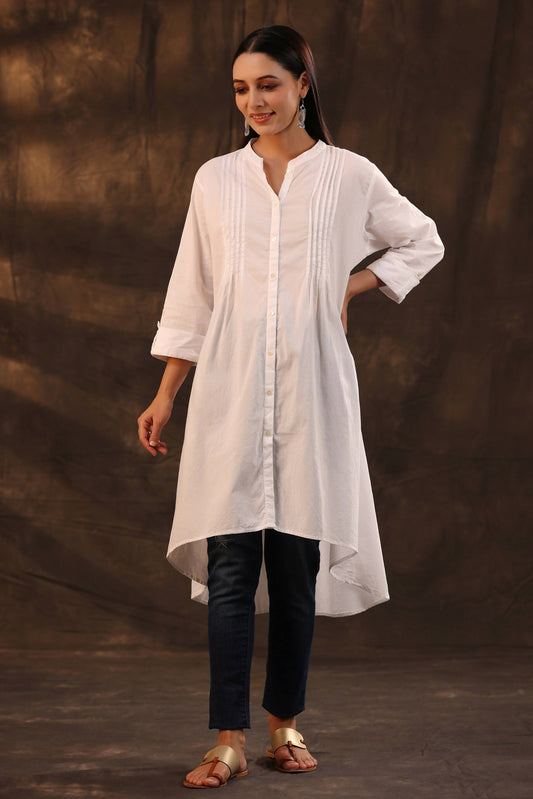 Juniper Women's White Cambric High-Low Tunic | Swadesiicart