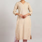 Aavyora Women's Beige Woven Striped V-Neck Kurta - Swadesiicart