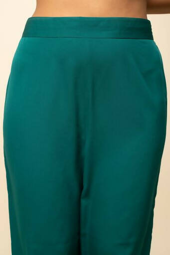 FIORRA Women's Teal Blue Crepe A-Line Kurta Pant with Dupatta - Swadesiicart