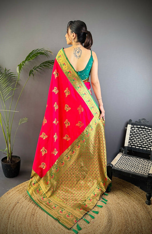 Joban Fashion Banarasi Red Woven Soft Silk Saree | Swadesiicart