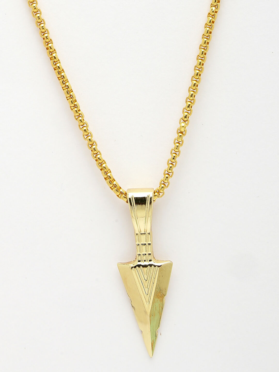 NVR Men's Gold-Polished Arrow-Shaped Pendant With Chain - Swadesiicart