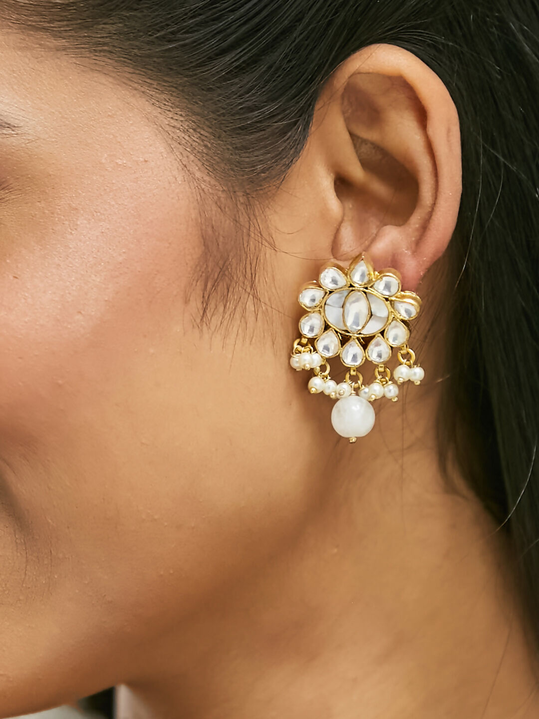 Nuyug 22K Gold-Plated Elegant MOP Studded Ethnic Pearl Drop Stud Earrings | Swadesiicart