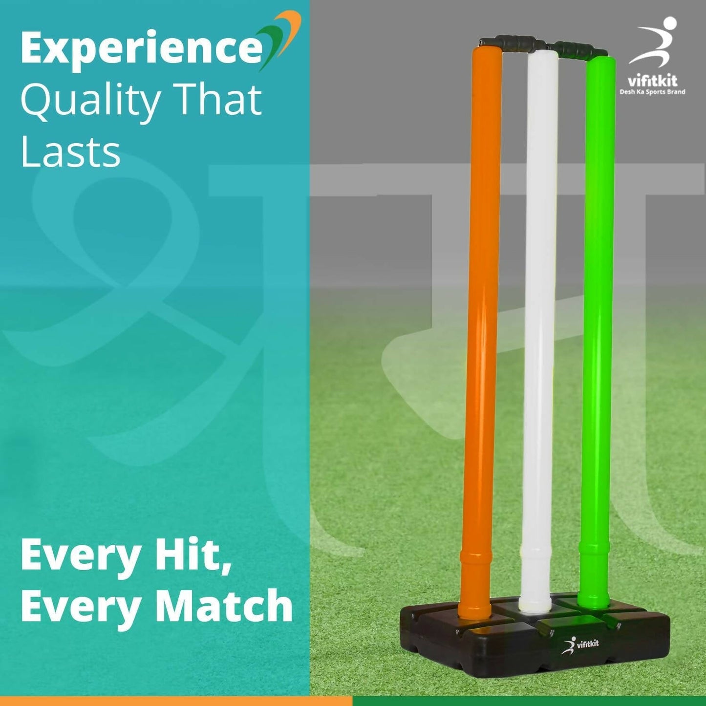 Vifitkit Cricket Stumps with Stand & Bails (Tricolour) - Swadesiicart