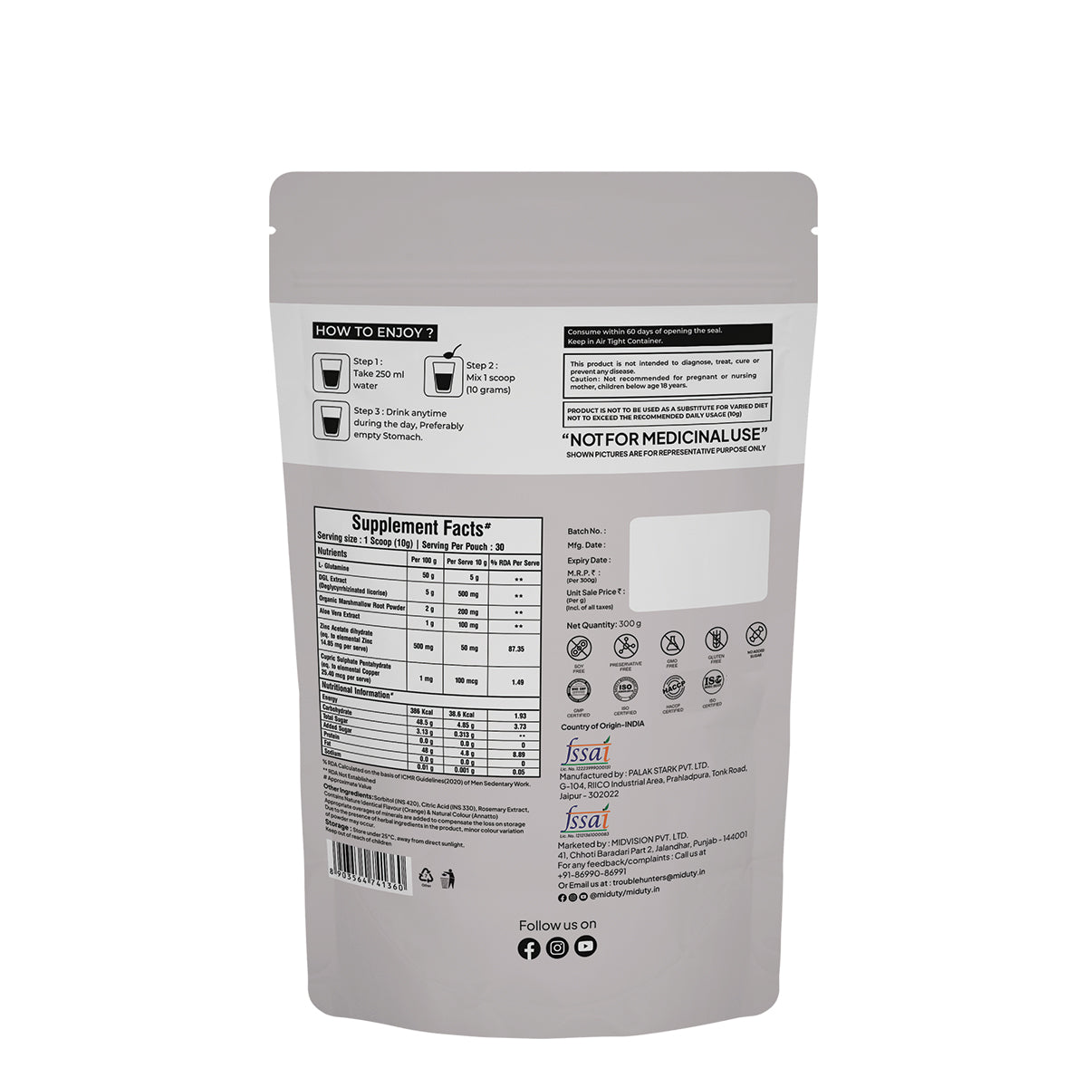 Miduty by Palak Notes Leaky Gut Powder - Swadesiicart
