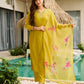 The52 Yellow Embroidered Rayon Slub Fabric Straight Kurta, Pant and Dupatta Set - Swadesiicart