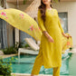 The52 Yellow Embroidered Rayon Slub Fabric Straight Kurta, Pant and Dupatta Set - Swadesiicart