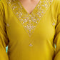 The52 Yellow Embroidered Rayon Slub Fabric Straight Kurta, Pant and Dupatta Set - Swadesiicart