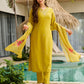 The52 Yellow Embroidered Rayon Slub Fabric Straight Kurta, Pant and Dupatta Set - Swadesiicart