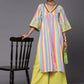Ahalyaa Women Neon Green & Blue Candy Striped Kurta with Palazzos | Swadesiicart