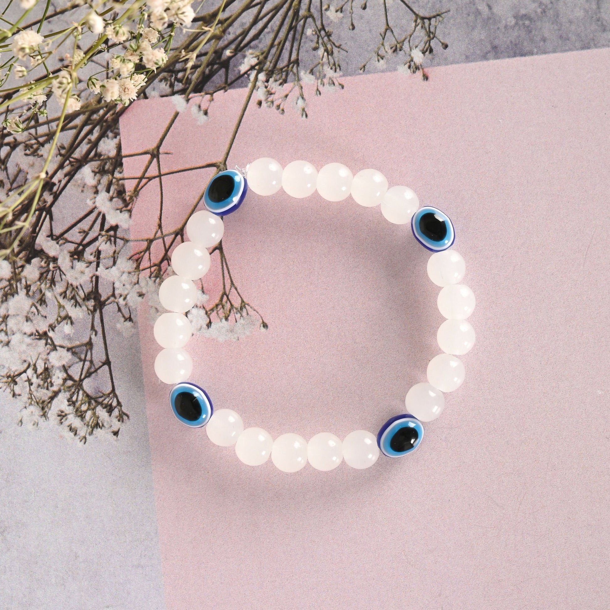 NVR Men & Women White Marbel Crystal Elasticated Bracelet - NR Retail-NVR