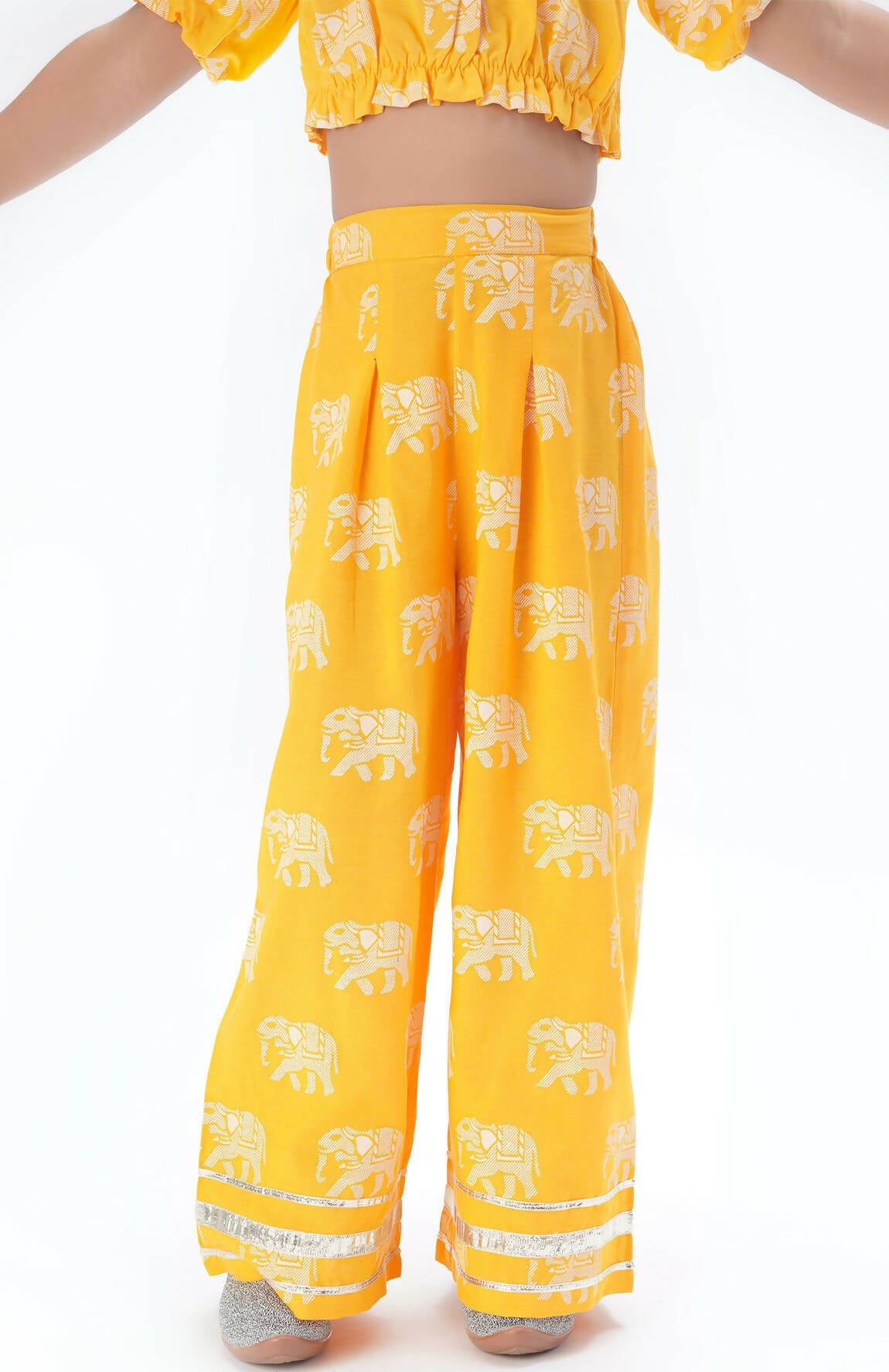 Lil Drama Trunk Tales Girls Yellow Crop Top With Pants Co-Ordinate Set - Swadesiicart