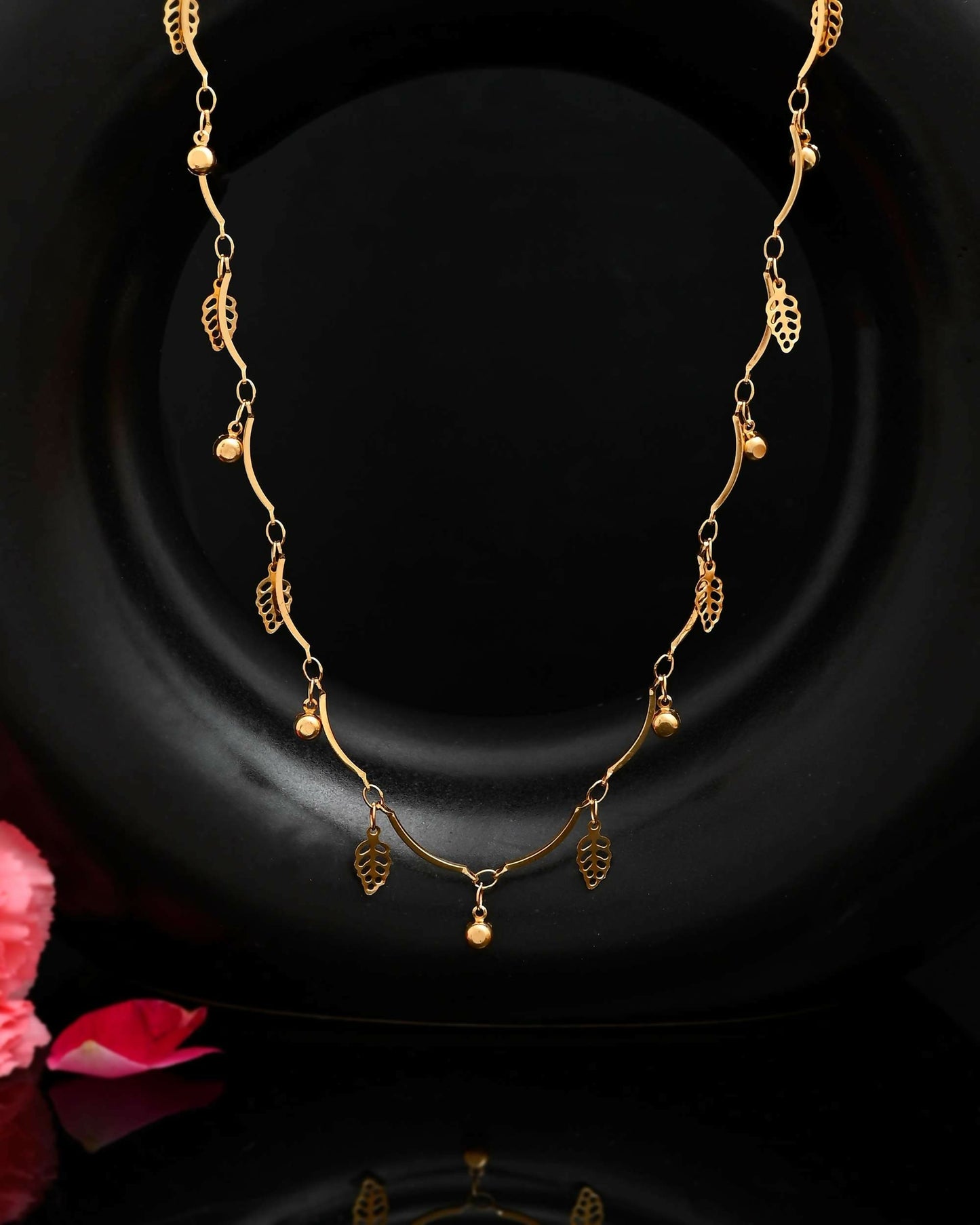 VOJ Gold-Polished Designer Chain For Women With AD Stone And Leaf | Swadesiicart