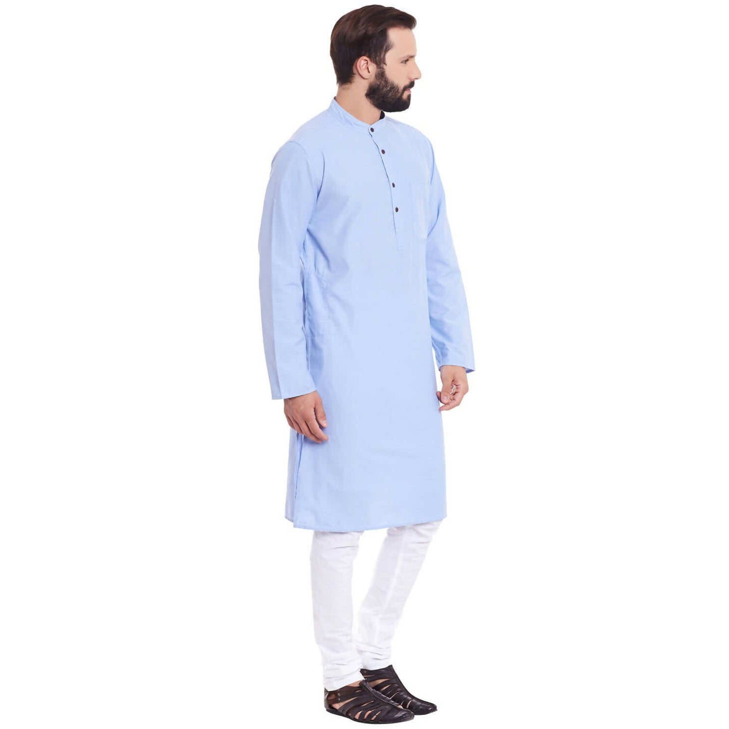 Even Apparels Blue Color Pure Cotton Men's Kurta With Band Collar | Swadesiicart