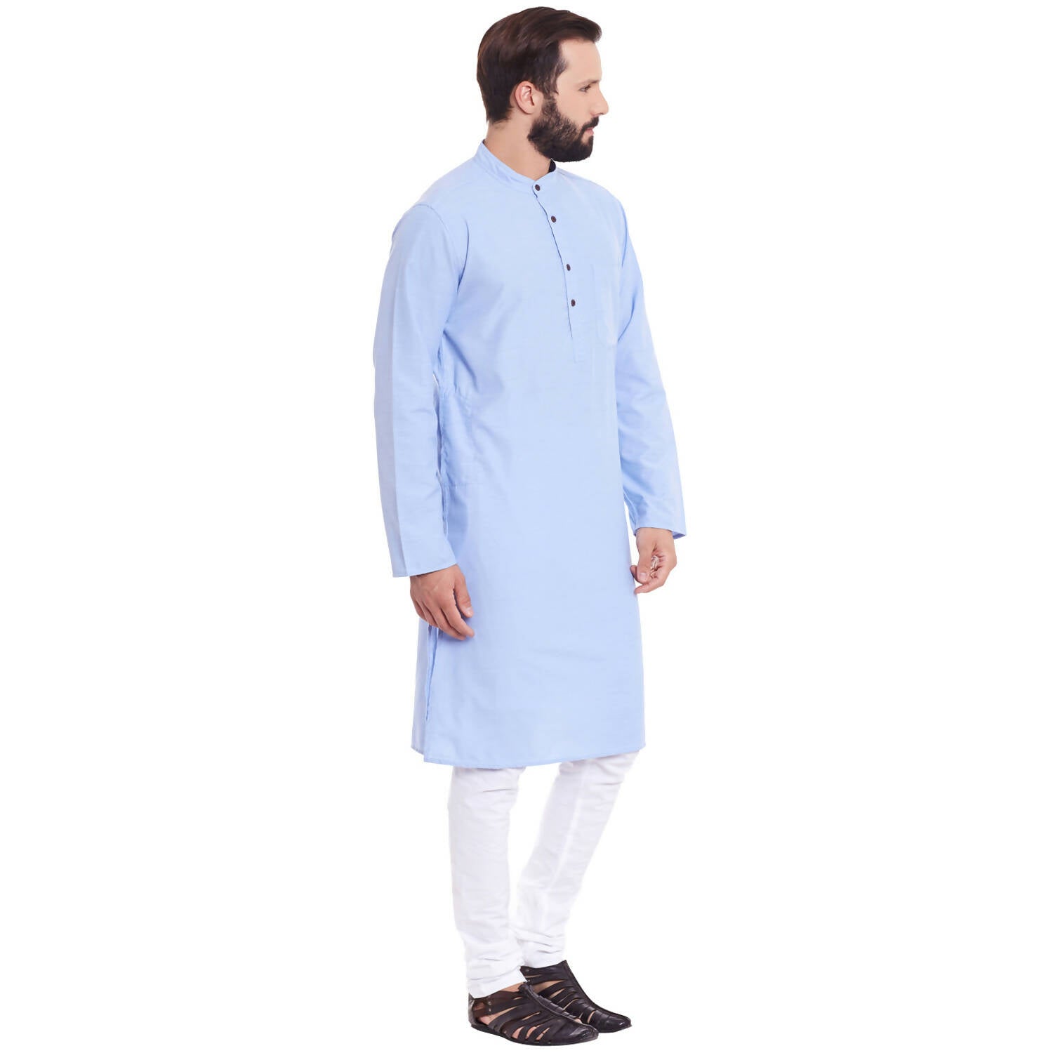 Even Apparels Blue Color Pure Cotton Men's Kurta With Band Collar | Swadesiicart