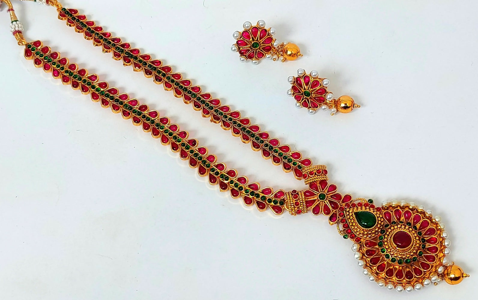 Kemp Pink & Green Necklace Set - Mokshi Collections
