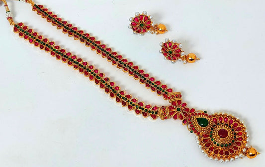 Kemp Pink & Green Necklace Set - Mokshi Collections