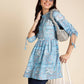 Light Blue Poly Rayon Digital Printed A-line Top - Tarini - Swadesiicart