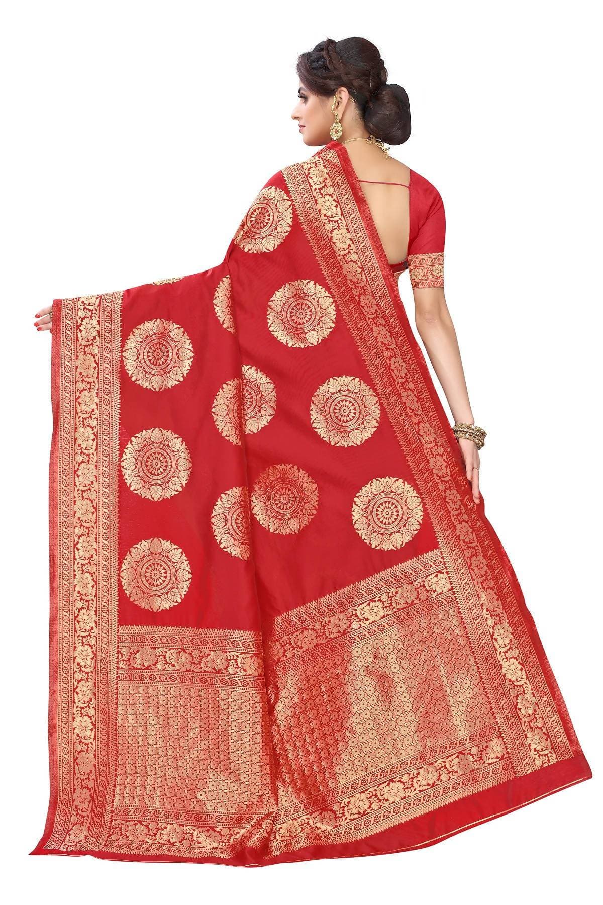 Vamika Latest Banarasi Jacquard Weaving Red Saree | Swadesiicart