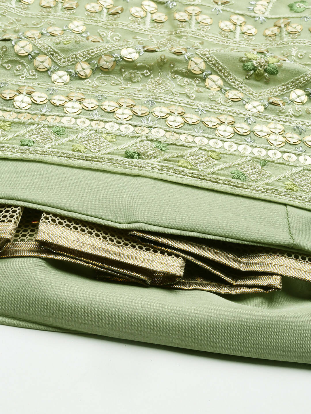 House of Panchhi Pista Green Pure Georgette Embroidered Lehenga & Blouse, Dupatta | Swadesiicart