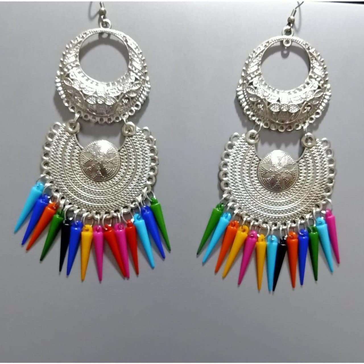 MS Fashion India Silver Oxidized Fashion Chandali Afghani Hanging Earrings | Swadesiicart