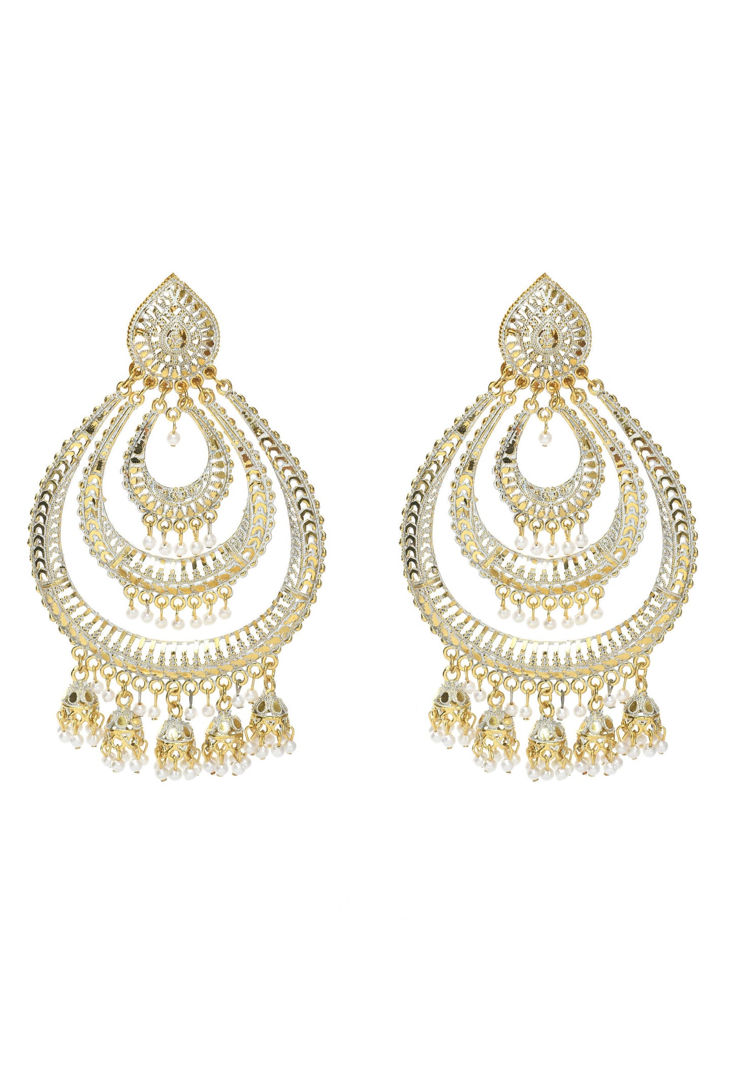 Mominos Fashion Johar Kamal Triple Circle White With Red Golden Big Size Earrings - Swadesiicart