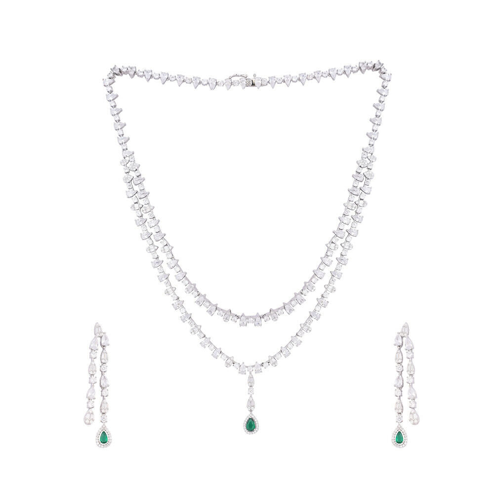 Nuyug Crystal Luster Cubic ZIrcon Necklace Set | Swadesiicart