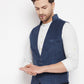 Even Apparels Blue Merino Men Woven Nehru Jacket | Swadesiicart