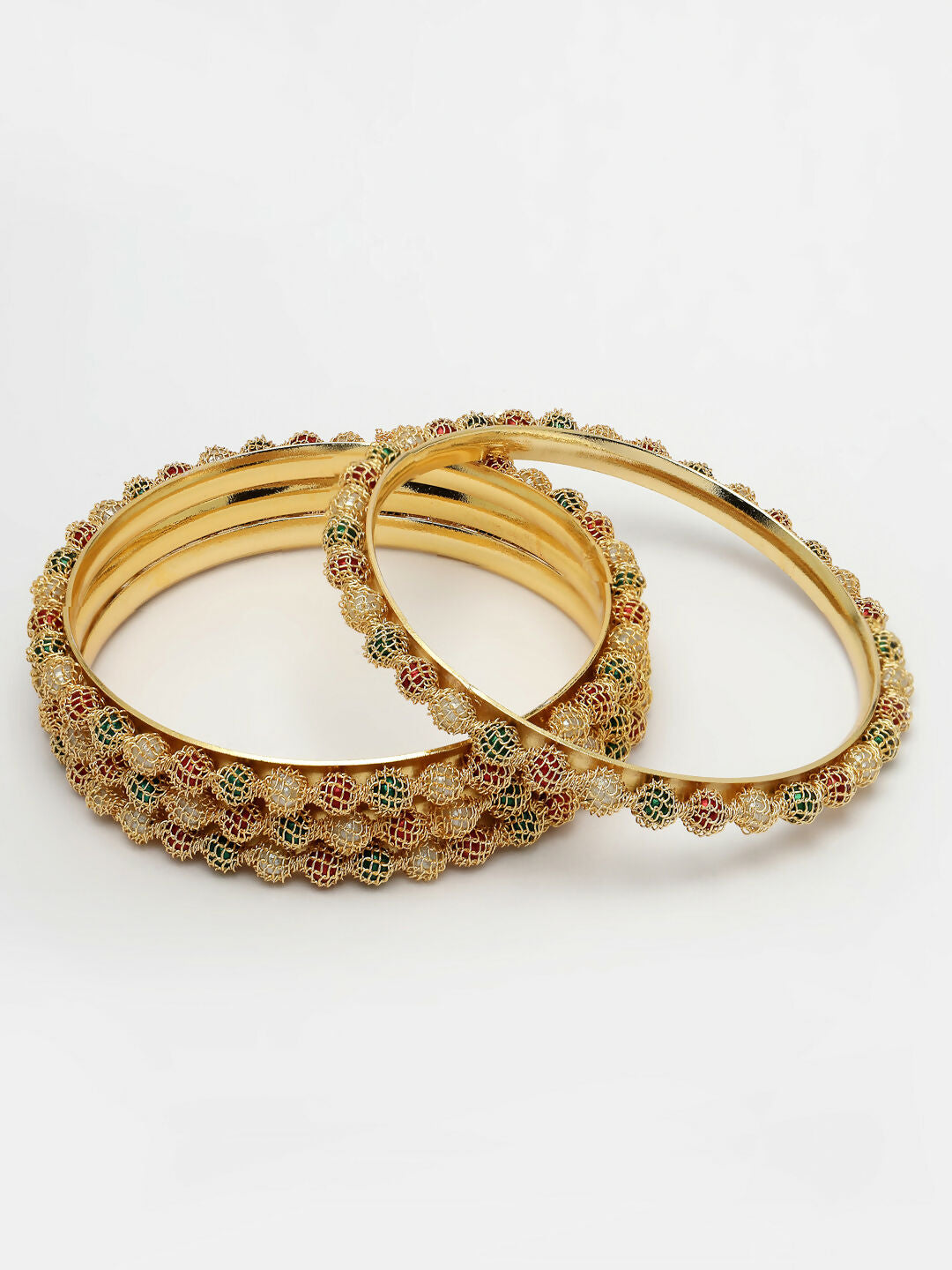 NVR Women's Set of 4 Gold-Polished Beads Handcrafted Traditional Bangles - Swadesiicart