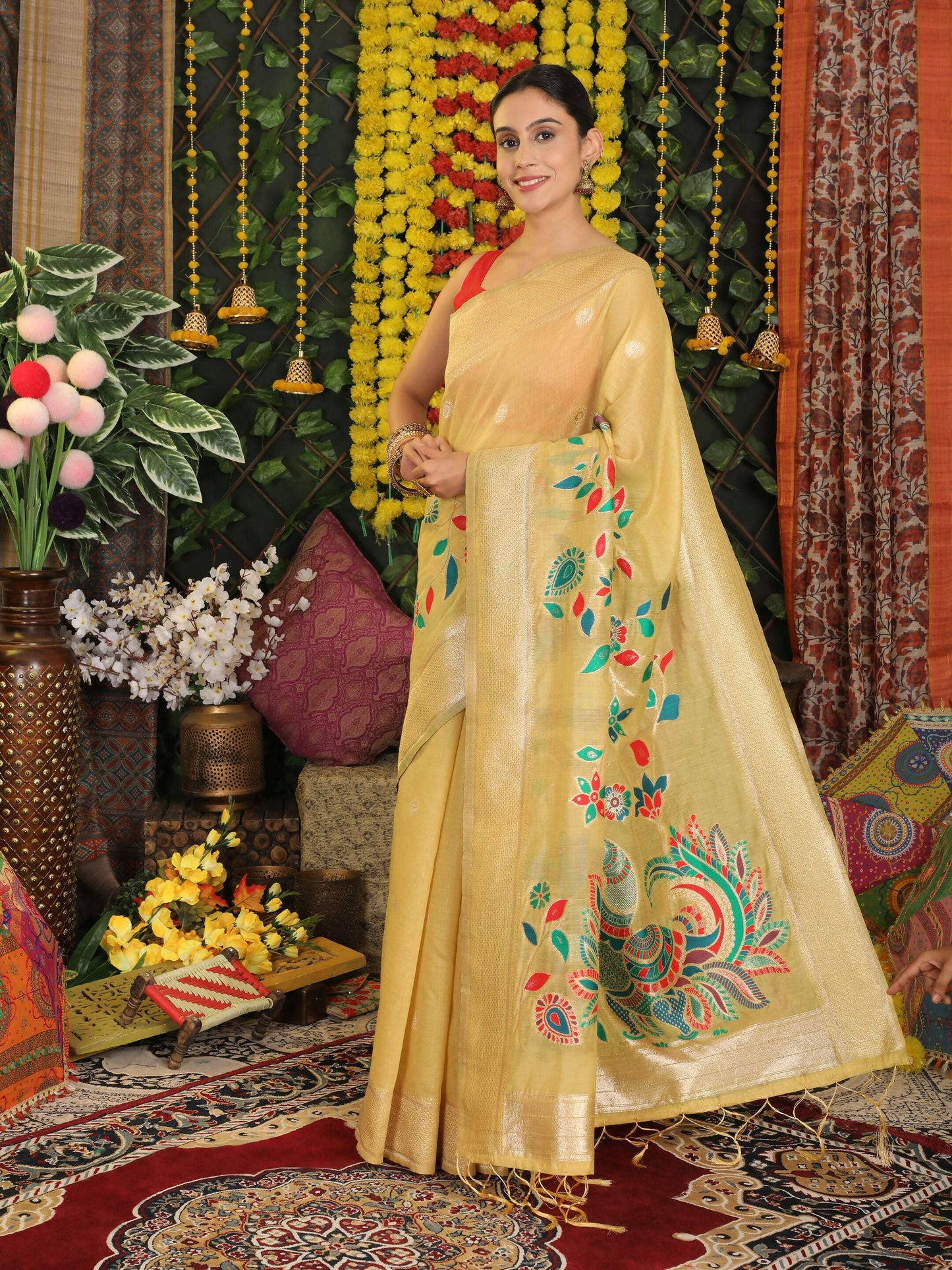 Shree Shyam Fashion Linen Cotton Yellow Saree