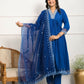 Festive Wear Ethnic Blue Silk wih cotton inner Stitched Suit With Dupatta - Tanisha | Swadesiicart