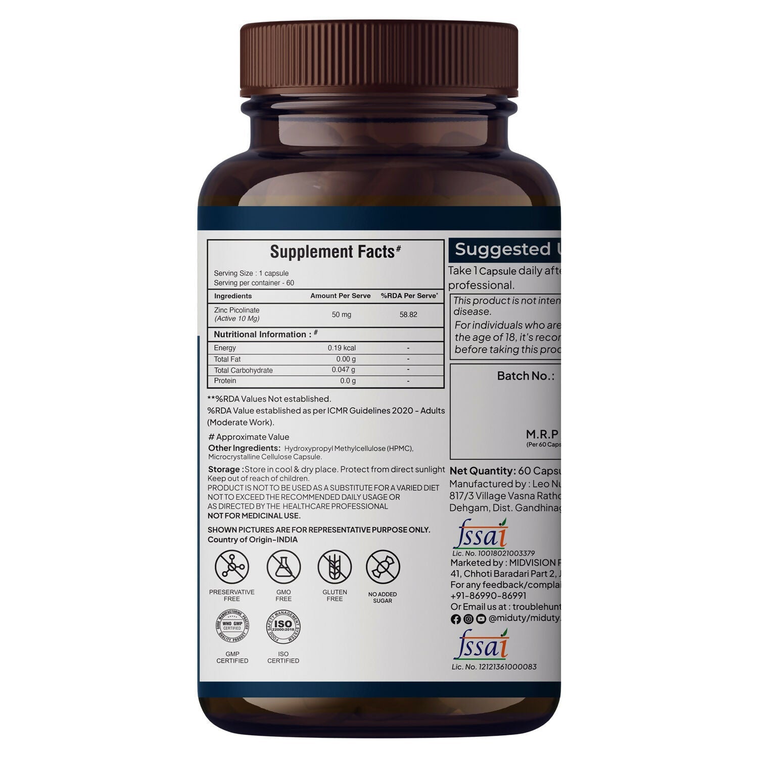 Miduty by Palak Notes Zinc Picolinate Capsules - Swadesiicart
