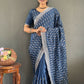 Vastranavya Sea Blue Chinnon Silk Embroidery Multi Sequence & Arco Cut Work Ready to Wear Saree | Swadesiicart