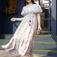 Off white Rayon Foil Printed Long Dress - Michan | Swadesiicart
