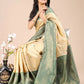 Astita Aura Silk Cream Green Banarasi Silk Saree | Swadesiicart