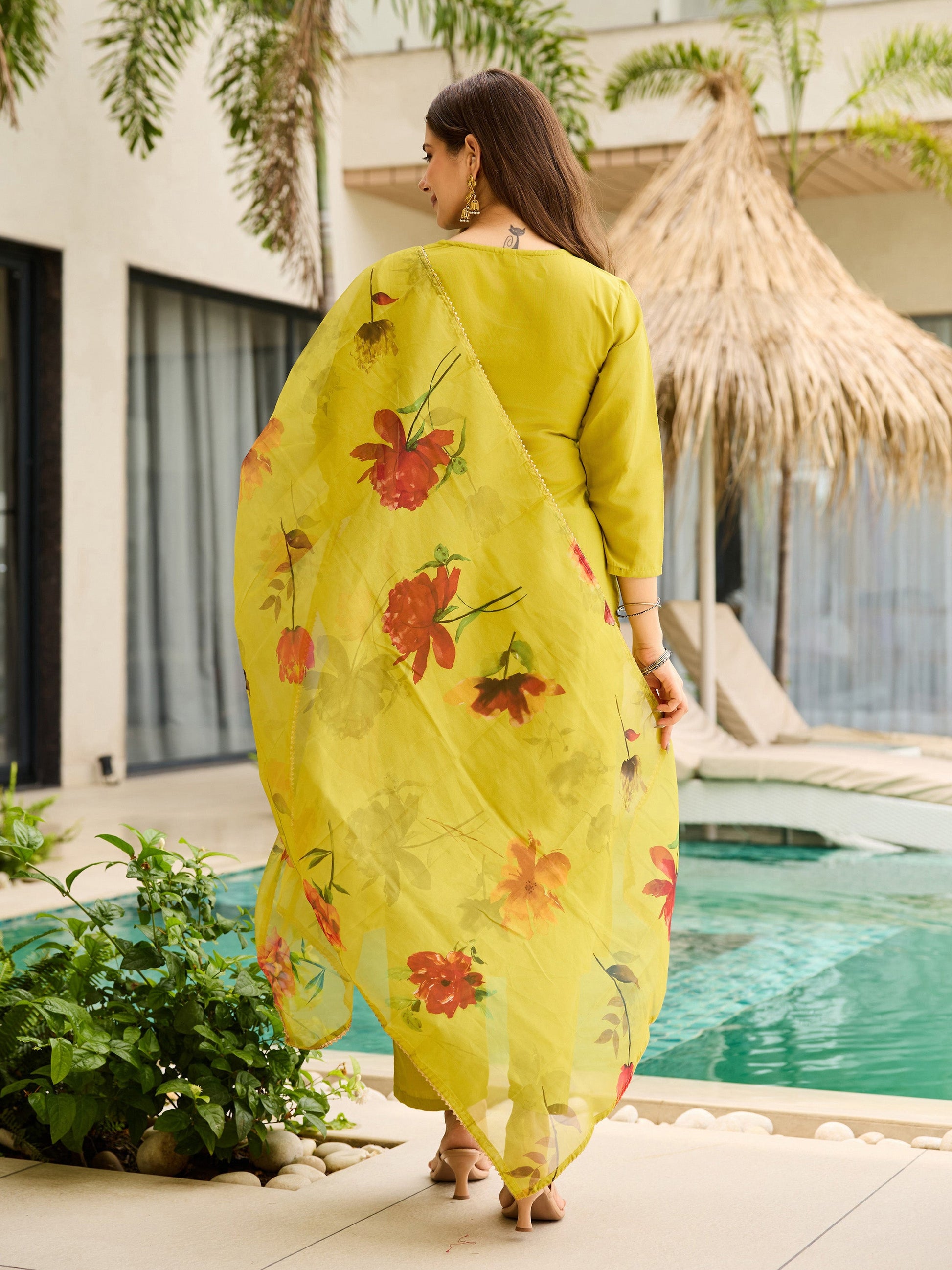 The52 Women Embroidered Rayon Fabric Straight Kurta, Pant and Dupatta Set - Swadesiicart