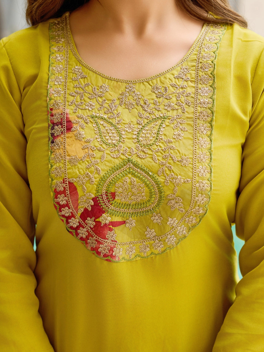 The52 Women Embroidered Rayon Fabric Straight Kurta, Pant and Dupatta Set - Swadesiicart