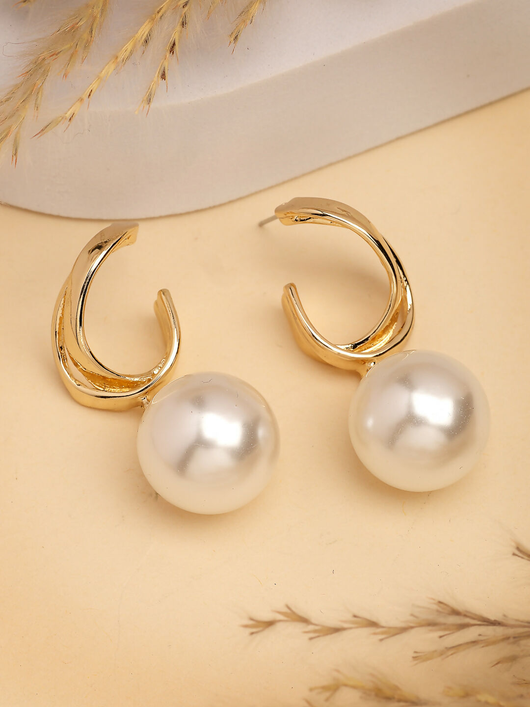 NVR Women's Gold-Polished Pearl Drop Earrings | Swadesiicart