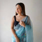 Vamsee Sky Blue Organza Saree - Swadesiicart