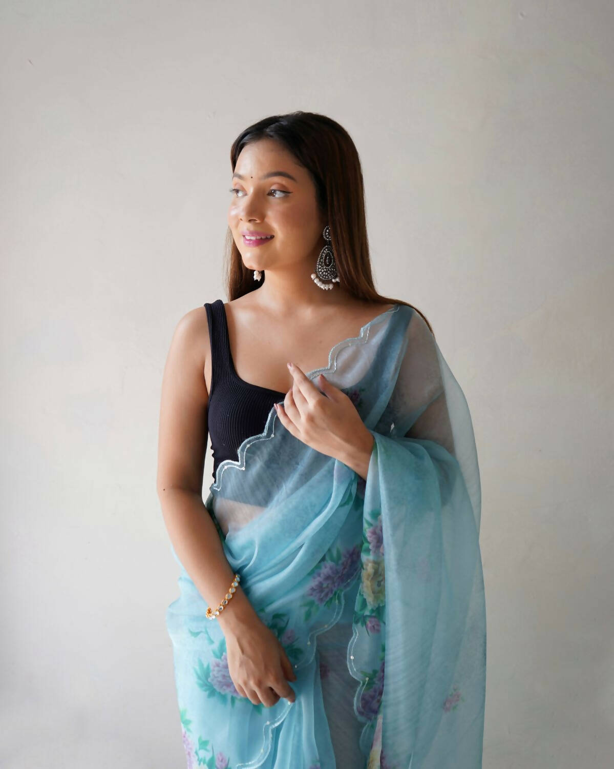 Vamsee Sky Blue Organza Saree - Swadesiicart